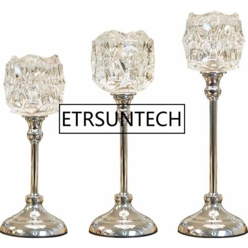 Silver Candle Holders Brief Glass Wedding Crystal Candle Stand Romantic Candlesticks Table Centerpiece For Home Decoration