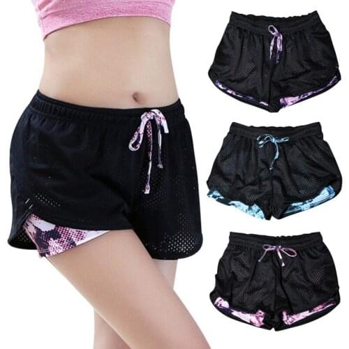 Women Exercise Training Fitness Sports Shorts Female Drawstring Mid-Waist Net Patchwork Comfort Breathable Gym Yoga Girl Shorts