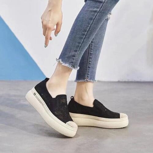 Lace Mesh Breathable Platform Fisherman Shoes Womens Single Shoes 2021 New Fashion Casual Shallow Increased Lazy Shoes Loafers