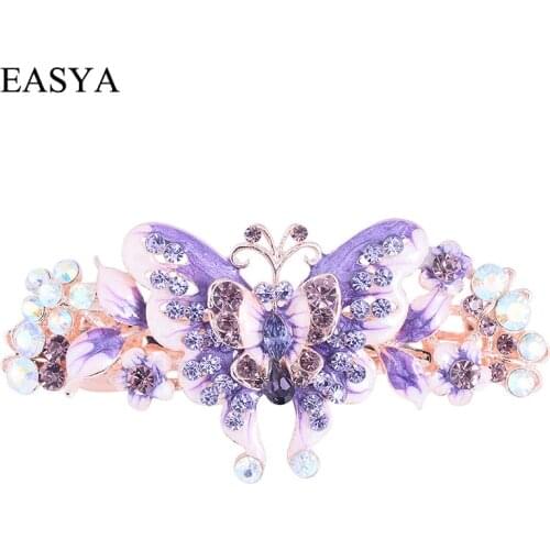 EASYA Large Enamel Crystal Butterfly Barrettes Hair Clip New Fashion Women Girls Pretty Hairpin Hearwear Accessories Ornaments