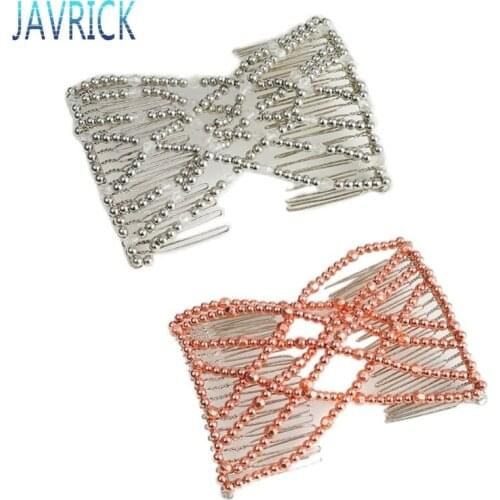 Ladies Women Magic Elastic Hair Comb Clips Jewelry Beading Imitation Pearl Stretchy Hairpin Bow Double Combs Hair Accessories