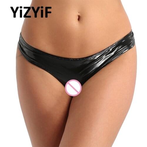 Women Open Crotch Panties Underwear Sexy Lingerie bikini bottoms Wet Look Patent Leather High Cut Mini Briefs bottom swimsuit