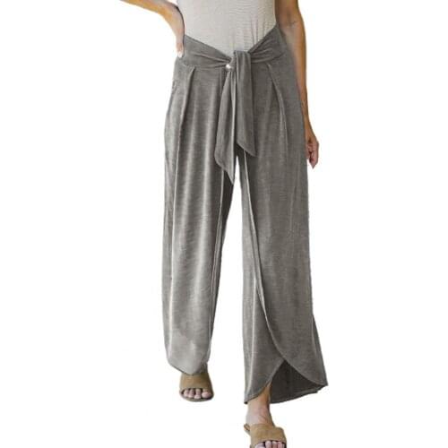 High Waist Two Pockets Women Trousers Skin-friendly Straight Wide Leg Belted Long Pants Ladies Clothing Street wear Pants