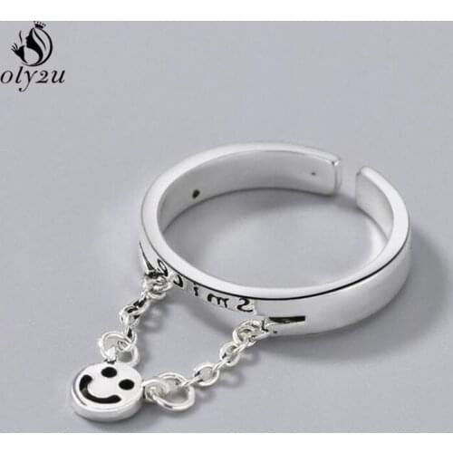 Hot Sell Happy Smiley Face Open Rings for Women Hip Hop Chain Tassel Smiling Face Adjustable Ring Street Dance Punk Jewelry