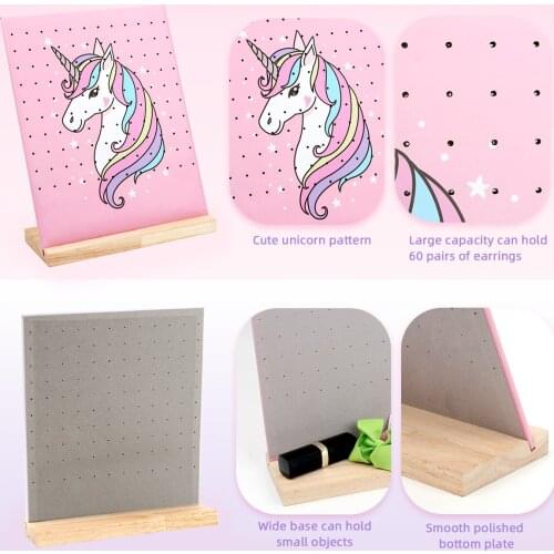 Storage Holders Racks 120 Holes Pink Unicorn Jewelry Rack Display for Girls Earring Holder Stand Earring Organizer 8*20*25cm 1pc