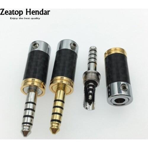 10Pcs Gold / Rhodium Plated 4.4mm 5Pole Balanced Earphone Plug Carbon Fiber Audio Jack DIY Solder Wire Connector for NW-WM1ZA