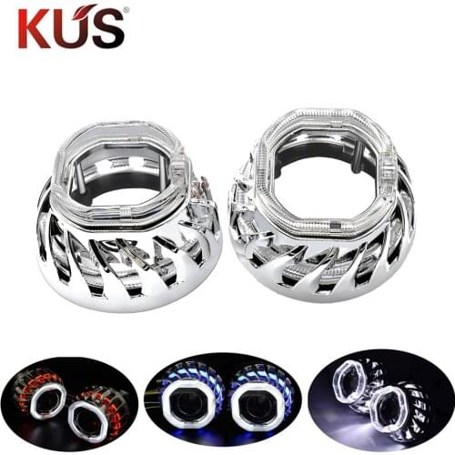 2.5 Inch Double LED Spiral Shrouds Day Running Light Dual Angel Eyes Mask Cover For 2.5 Inch Lens Motorcycle Car Headlight