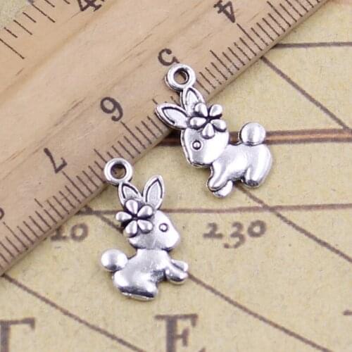 30pcs Charms Lovely Rabbit With Flower 18x10mm Tibetan Bronze Silver Color Pendants Antique Jewelry Making DIY Handmade Craft