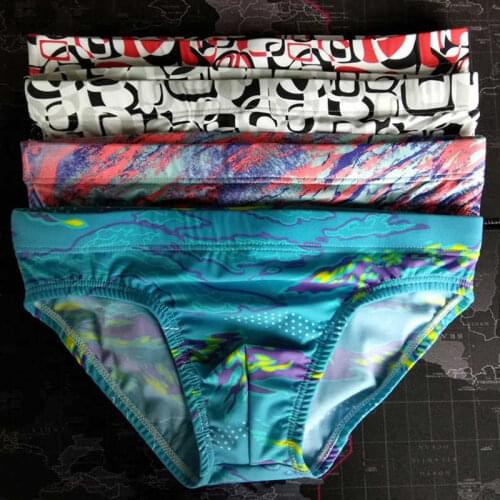4 Styles Printing Swimsuit Briefs Sexy Mens Swimwear Low Waist Bathing Suit Breathable Beach Wear Fashion Short Swimming Trunks