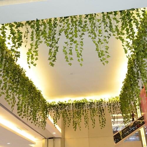 5/12pcs Artificial Green Leaf Plants Ivy Vine Wall Hanging Fake Rattan Leaves Branches Plant Home Garden Wedding Party Decor