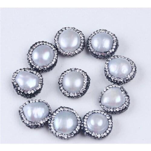 5 pcs pearl with crystal paved direct hole beads baroque shape freshwater pearl beads for jewelry making