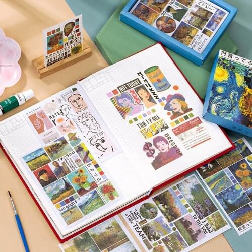50 Pcs/box Cute Retro Van Gogh Stickers DIY Scrapbooking Travel Label Decorative Washi Stickers
