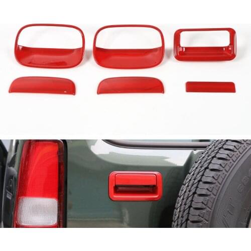 ABS 6pcs/set Door Handle Bowl Cover + Rear Trunk Tailgate Handle Frame Trim Decoration For Jimny 2007-2015 Car Styling Covers
