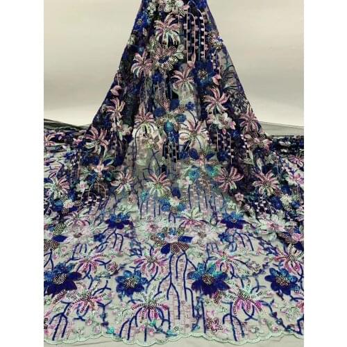 African lace fabric 2020 high quality Nigeria lace fabric and sequined French lace fabric for party dress sewing D4151