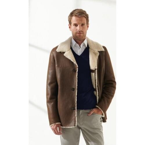 Free shipping genuine sheepskin brown jacket original sheepskin classic jacket from Fast Fashion