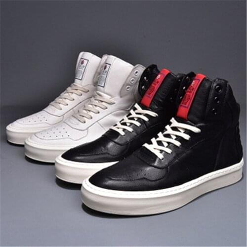 Bmante Men Shoes Casual High-TOP Ankle Boots Genuine Leather Mens Sneaker Luxury Platform Lace-up Shoes Hip Hop Gothic Owen