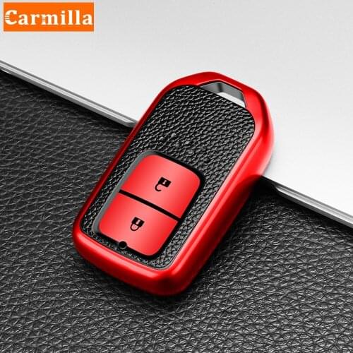 Carmilla TPU Leather 2Buttons Car Key Pocket Cover Case for Honda Civic CR-V HR-V Accord Jade Crider Odyssey 2015-2021 Protector