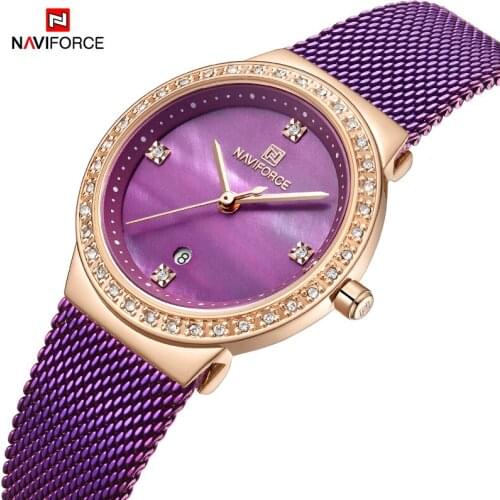 Top Brand NAVIFORCE Fashion Elegant Women Quartz Wrist Watch Stainless Steel Mesh Dress Lady Clock Waterproof Date Casual Watch