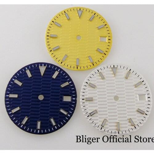 BLIGER fit NH35A Movement 29mm Steel Watch Dial Face Gold/Blue/White Luminous Index