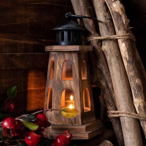Retro style wooden lantern Candle Holder Handmade Crafts Lighthouse candlestick Romantic Wedding Home Decor Candle Holder