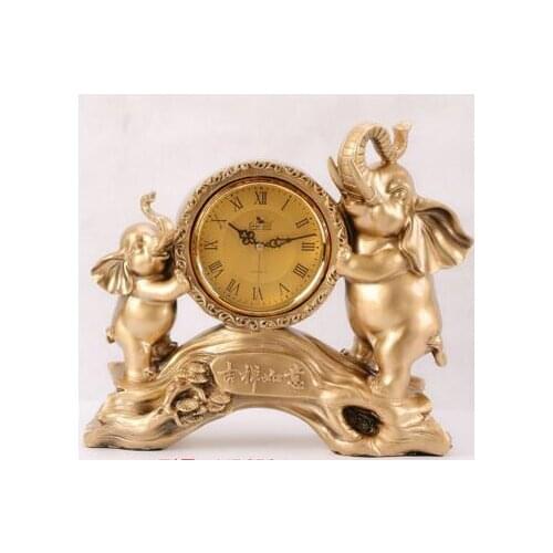 European Elephant Clock retro table living room bedroom Creative Bedside Silent Clock Living room furnishings Crafts home statue
