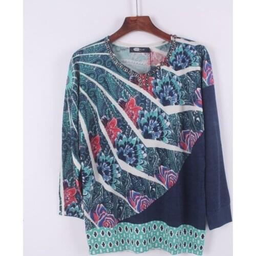 Spanish Desigual Womens Fit Print Sweater with Round neckline and Long Sleeve Basement with Diamond Set