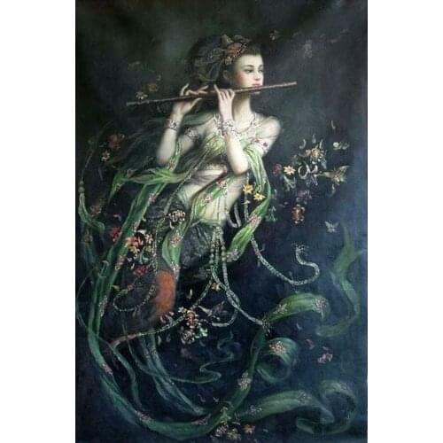Oil painting flying China fairy girl Kwan-yin 24x36