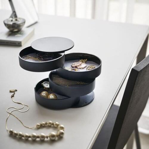 Creative Jewelry Storage Box 4 Layers Rotatable Bedroom Cloakroom Jewelry Cosmetic Box With Lid Nordic Fresh Style