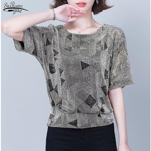 Fashion Elegant Shiny Sequin Blouse Tunic Women Blouses Red Golden Shine Womens Blouses Plus Size New Glitter Shirt Tops 14082