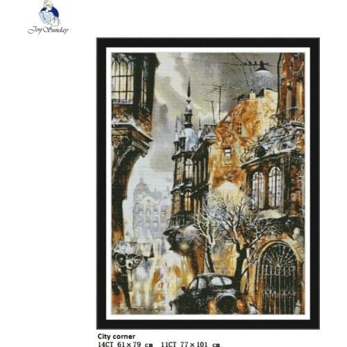 City Corner Patterns Print On Canvas Cross Stitch kits, Embroidery Needlework Set, DMC 14CT 11CT DIY Hand Made Crafts Home Decor