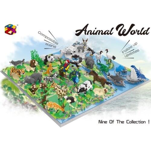 New Design 3D Model Animal World III DIY Particle Diamond Tiger Block Grassland Wolf Deer Animal Orangutan Toy Assembly Brick