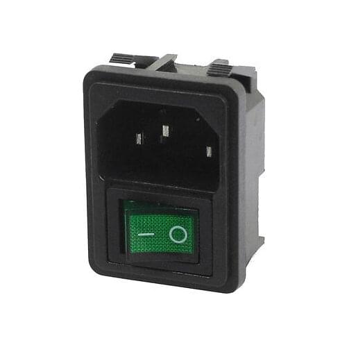 Panel Green DPST Rocker Switch C14 3Pin Male Plug Inlet Power Socket AC 250V 10A