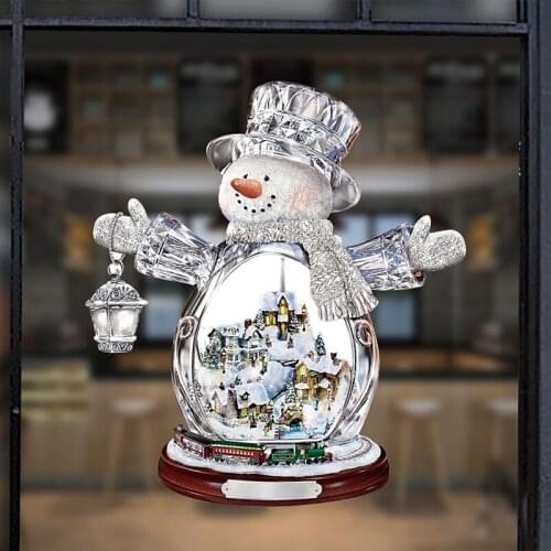 Christmas Window Paste Sticker Crystal Tree Santa Claus Snowman Rotating Sculpture Sticker Winter New Year Party Home Decoration
