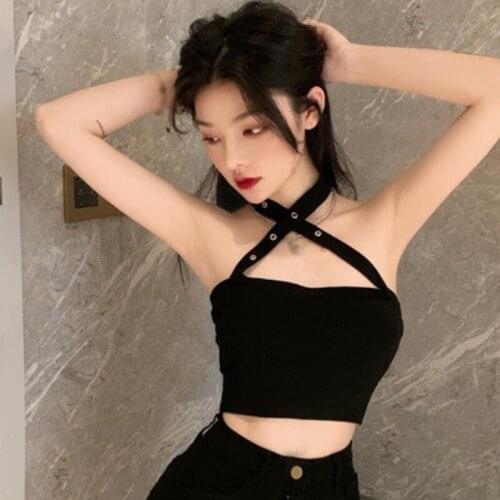 Sexy Halter Camisoles For Women Fashion Wild Solid Color Sleeveless Crop Tops Vest Black Tank Top Club Wear