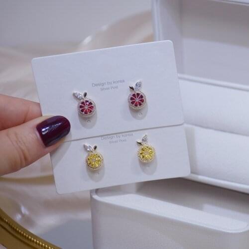 14k Real Gold Fashion Jewelry Crystal Lemon Exquisite Cute Stud Earrings for Woman Holiday Party Elegant Small Earring