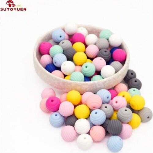 SUTOYUEN 10pcs 15mm Thread Spiral Beads BPA Free Silicone Bead For DIY Jewelry Making Crafts Kids Toys Teething Mix 10 colors