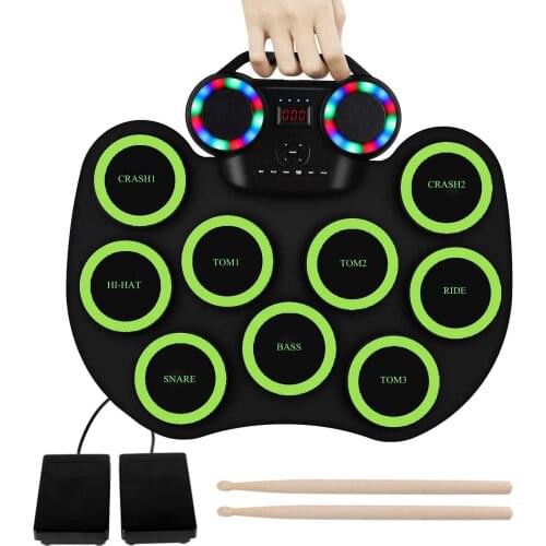 Roll Up Electronic Drum Set 9 Silicon Pads Built-in Speakers Support Bluetooth-compatible with Built-in Lithium Battery