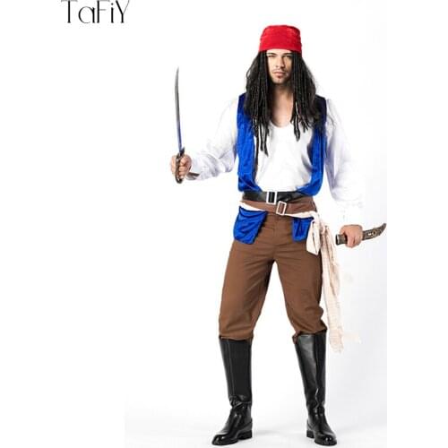 TaFiY Caribbean Pirate Warrior Costume Men Pirate Costumes Halloween Fancy Party Clothing Carnival Adult Pirate Cosplay Costumes