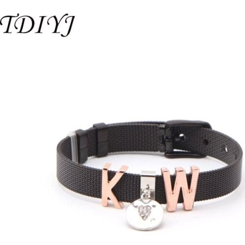 TDIYJ The Love Between Us DIY Slide Charms Stainless Steel Keeper Mesh Black Bracelet 1Set