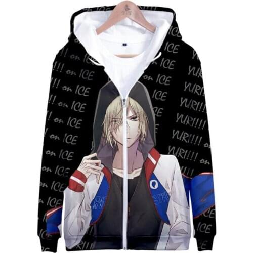 Anime Yuri on Ice Oversized Zip Up Hoodies Sweatshirts Yuri Plisetsky Victor Nikiforov Yuri Katsuki Cosplay Zipper Hooded Jacket