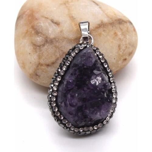 Trendy-beads Popular Silver Plated Water Drop Irregular Shape Purple Amethysts Pendant Charm Jewelry