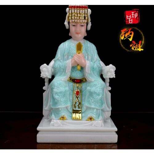 Good- high-grade Home efficacious Talisman Mascot Goddess of SEA Matsu MAZU Guanyin Buddha jade gilding Sculpture statue 28cm