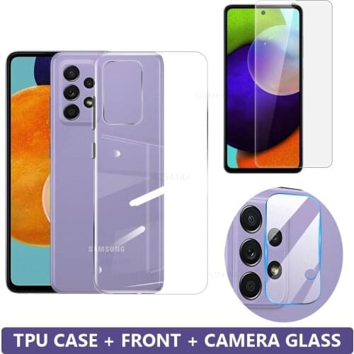 3in1 Protective Case For Samsung A52 A72 A42 A32 4G 5G Case Transparent Cover with Tempered Glass On Galaxy A 52 72 A71 A51 Case