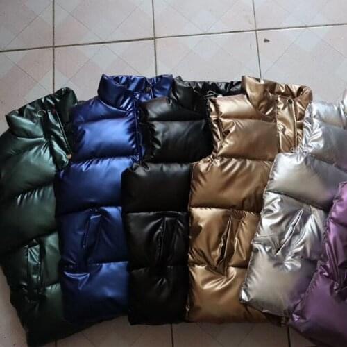 Oversize Women Autumn Waistcoat Glossy Bright 2021 Vest Winter Warm Jacket New Korean Down Vest Sleeveless Jackets 2X Black Blue