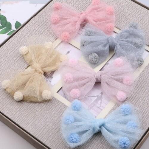 Round Chiffon Floral Balls Decor Lace Ribbon Knot Bow Ornament Accessories Girl Hair Jewelry Ornament Accessories Patch 10pcs