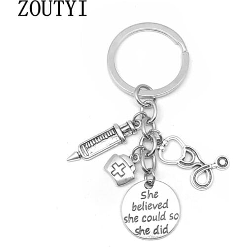 2019 / New Doctor Medical Tools Stethoscope Syringe Lasso Heart Pendant Keychain Key Ring Nurse Student Gift Jewelry