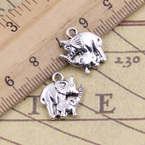 25pcs Charms Mama & Baby Elephant 16x14mm Tibetan Bronze Silver Color Pendants Antique Jewelry Making DIY Handmade For Bracelet