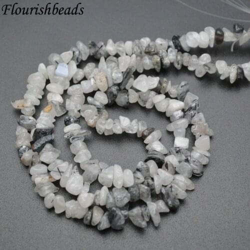 5~8mm Natural Black Rutilated Quartz Irregular Shape Stone Chips Loose Beads 1 Strand
