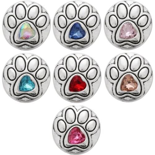 5pcs/lot New Animal Snap Button Jewelry Round Heart Rhinestone Paw Style 18mm Snap Buttons Fit Snap Necklace Women DIY Jewelry