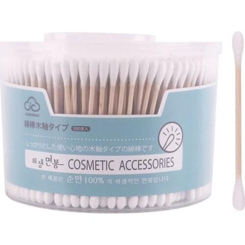 500pcs/set Wooden Cotton Swabs Biodegradable Wooden Cotton Buds Disposable Cotton Swab Sanitary Swab